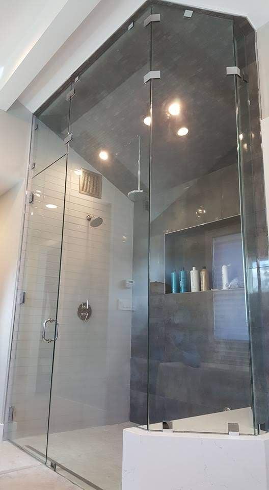 Custom frameless glass steam shower enclosure Charlotte NC