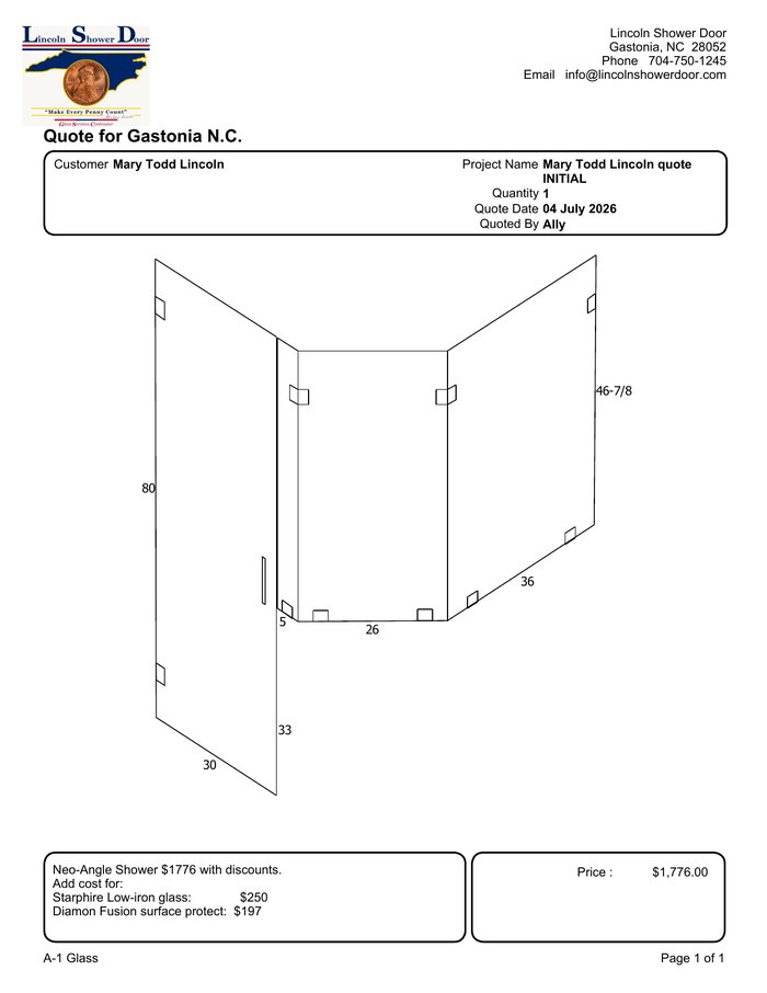 Real quote drawing with pricing and materials